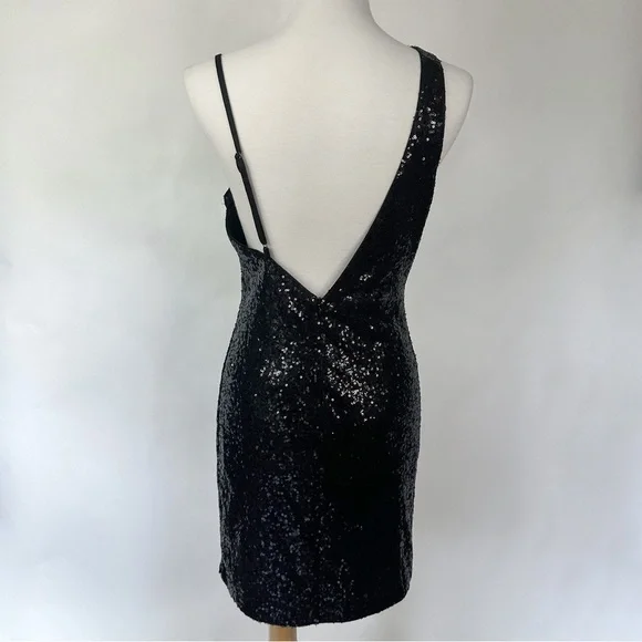 NWT Hello Molly Black Sequin Mini Dress with Asymmetrical Neckline | Size Large - Picture 4 of 5